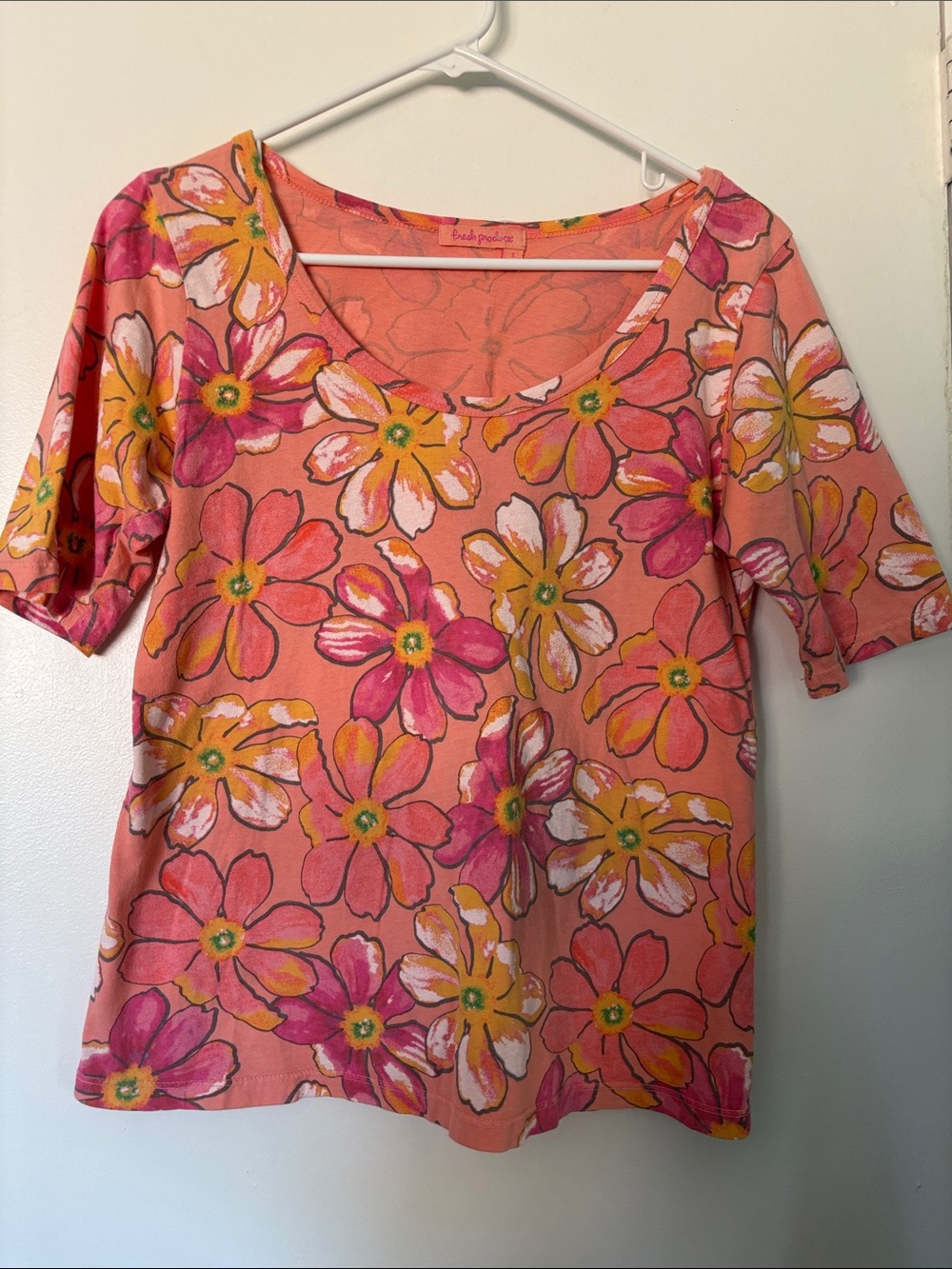 Fresh Produce Floral Scoop Neck 3/4 Sleeve Top size small S